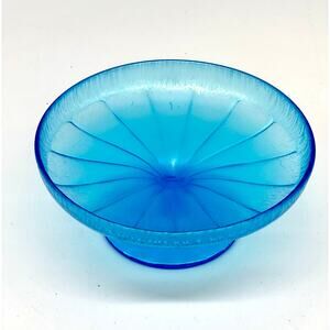 Compote Dish - Antique Fenton Celeste Blue Iridescent Salver Pattern 7"W x 3"H